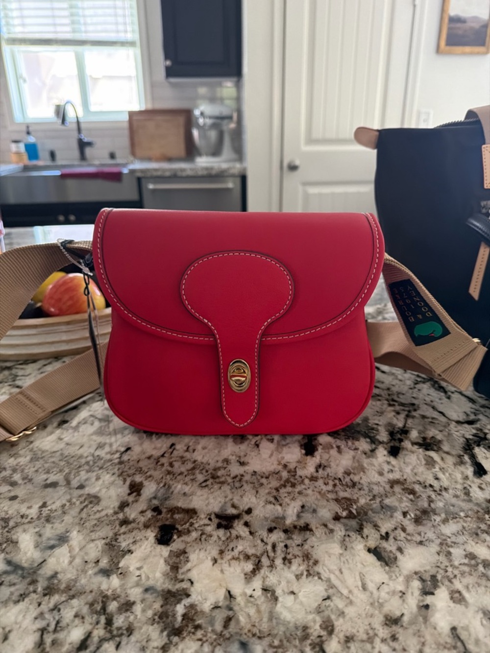 Red Leather Crossbody Saddle Bag - leather Dooney and Burke